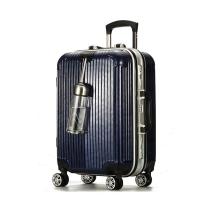 磨砂铝框拉杆箱万向轮防刮条纹行李箱包男女登机商务旅行箱 蓝色 24寸