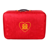 红色皮布婚庆箱男女行李箱新娘嫁妆陪嫁箱密码箱潮子礼品 高配双面鸳鸯印花红色提手款 26寸