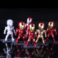 动漫手办 带灯钢铁侠 套装彩盒 IRONMAN 公仔正版 1代6款钢铁 约17.5cm