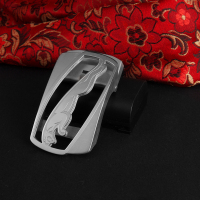 不锈钢自动扣新男潮皮带头豹子款腰带头配件卡子腰带3.5CM 银色整套皮带