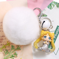 直销韩国创意美少女战士lovelive汽车钥匙扣獭兔毛球包包挂饰 白色美少女战士獭兔毛球