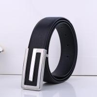 不锈钢新款字母百搭平滑扣潮男士腰带纯牛皮腰带简约时尚款 银色+黑色长度备注 105cm