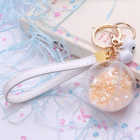 韩版糖果色星星水晶球创意卡通女士包绳铃铛钥匙扣饰品 七彩色星星皮绳水晶球