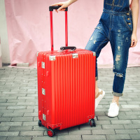 耐磨时尚耐用旅行箱子新娘嫁妆结婚皮箱婚嫁喜密码箱红色箱陪嫁行 皮手把铝框款29寸