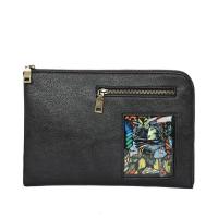 新款青年小包潮牌撞色皮质手拿包信封包大容量ipad手腕包2019潮 黑色