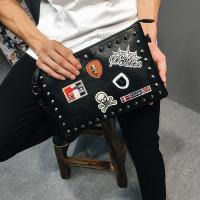 韩版复古铆钉手拿包手腕包单肩斜挎包 文件包信封包潮男女手抓包 黑色