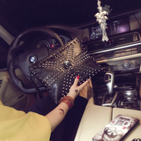 韩版新款男士手抓包 拼接软皮手拿包 潮流铆钉单肩iPad包信封包潮 黑色