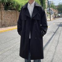 花花公子贵宾秋装风衣男长款韩版潮流2021新款大码帅气过膝英伦风中长款大衣潮 双排扣