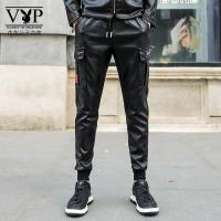 花花公子贵宾皮裤男潮流哈伦宽松弹力加绒加厚保暖防风修身摩托车机车工装