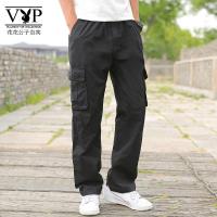 花花公子贵宾 夏季新款男士休闲裤加肥加大工装裤薄款宽松特大码松紧腰围肥佬裤