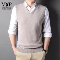 花花公子贵宾 秋冬季男士无袖含羊毛衫中青年v领背心休闲针织衫马甲坎肩