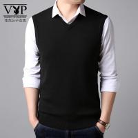 花花公子贵宾 马甲男v领含羊毛针织衫背心中青年男士马夹秋冬纯色无袖坎肩毛衣潮