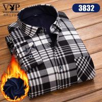 花花公子贵宾 保暖衬衫男长袖加绒加厚冬季中老年大码内衣中年上衣爸爸装格子衬衣