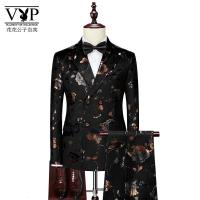 花花公子贵宾 男士个性印花西服套装主持人礼服结婚新郎青年宴会演出西装两件套
