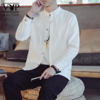 花花公子贵宾 中国风唐装盘扣亚麻衬衫男士长袖中式棉麻衬衣复古男装休闲上衣服