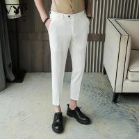 花花公子贵宾 夏季粉红小脚九分裤男式韩版休闲裤青年修身墨绿新品帅气西装裤jz