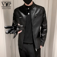 花花公子贵宾 22秋冬新款男士立领机车皮衣外套韩版修身男青年休闲pu皮夹克男