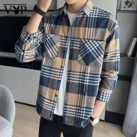 花花公子贵宾 2022春秋新款长袖衬衫男宽松帅气休闲百搭潮流青年格子衬衣外套