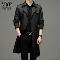 花花公子贵宾22春秋冬季新款男士翻领纯色中长款风衣中年男装商务休闲时尚外套