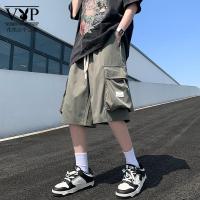 花花公子贵宾 港风夏季纯色工装短裤男士潮牌五分裤宽松中裤直筒休闲裤子