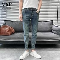 花花公子贵宾 男士复古牛仔裤2023春夏季新款猫须小脚长裤修身百搭潮牌裤子