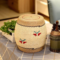 [创意]田园草编坐凳榻榻米矮凳纯手工编织的儿童小凳子