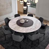 餐桌椅组合意大利大理石北欧实木饭桌子圆形带转盘餐桌椅子
