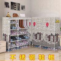 简易时尚鞋柜子口玄关防尘不锈钢管鞋架子收纳架牛津布非实木