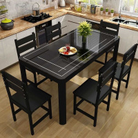 餐桌椅组合现代简约小户型4人6人长方形家用吃饭桌子钢化玻璃餐桌