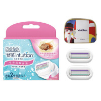 舒适（Schick）舒芙 刮毛刀剃毛刀器仕女脱除毛刀器 腋毛腿毛私处 替换刀头【中干肌】乳木果1盒（2刀头装）+送化妆包