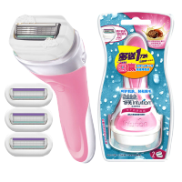 舒适（Schick）舒芙替换刀头刮毛刀剃毛刀器仕女脱除毛刀器刀头4层刀片腋毛腿毛私处舒适舒芙 学 粉色乳木果1刀架3刀头