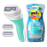 舒适（Schick）舒芙替换刀头刮毛刀剃毛刀器仕女脱除毛刀器刀头4层刀片腋毛腿毛私处舒适舒芙 学生 绿色芦荟1刀架2刀头