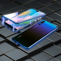 双面玻璃华为p30pro手机壳万磁王p30磁吸透明p20镜面男女款全包超薄防摔p2 华为P20Pro【天际蓝】★平面玻璃