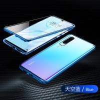 双面玻璃华为p30pro手机壳万磁王p30磁吸透明p20镜面男女款全包超薄防摔 华为P30【天空蓝】★平面玻璃-热卖中√