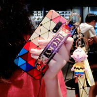 oppor17手机壳r17pro女r15x梦境版oppor11s红r11plus防摔 k3--腕带菱格（带公仔+长短绳）