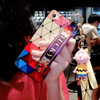 oppor17手机壳r17pro女r15x梦境版oppor11s红r11p r9splus--腕带菱格（带公仔+长短绳）