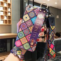 苹果x手机壳xr女6s带挂绳7p挂脖子式8plus腕带iphone6防摔ipho 苹果6splus炫彩菱格腕带送长短挂绳
