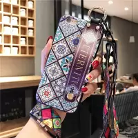 苹果x手机壳xr女6s带挂绳7p挂脖子式8plus腕带iphone6防摔iphon 苹果6/6s青花瓷菱格腕带送长短挂绳