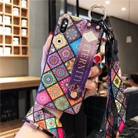 苹果x手机壳xr女6s带挂绳7p挂脖子式8plus腕带iphone6防摔iphone 苹果x/xs炫彩菱格腕带送长短挂绳