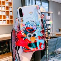 创意潮牌蓝光华为P20手机壳卡通动漫P30Pro可斜挎挂绳荣耀20/8X全包软no P30白底芝麻街+支架+公仔+斜跨绳