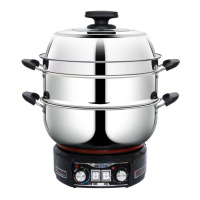 汇当家电炒锅多用锅 双旋钮定时开关 温度时间定时 30cm加高笼赠整片 不锈钢电炒锅电火锅电饭锅电蒸锅 6台/件