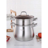 伟源不锈钢高锅汤锅奶锅24复底双层 带蒸笼        304不锈钢复底高汤锅大容量加厚锅家用燃气