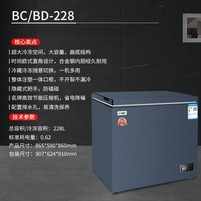 先科冰柜家用小型商用大容量冷冻冷小冰柜大容量商用单温BC/BD-228 烟青紫