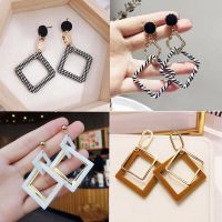 红同款可爱长款复古几何千鸟格耳环女学生气质韩版耳坠创意耳钉