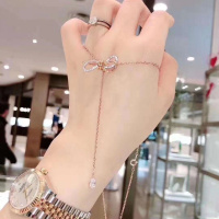 红同款抖音蝴蝶结项链女锁骨链玫瑰金芙蓉石水晶吊坠