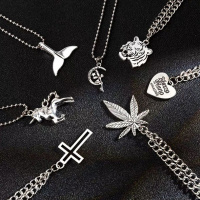 韩版ins原宿嘻哈蹦迪项链女学生夜店BF风复古土酷麻叶潮牌吊坠