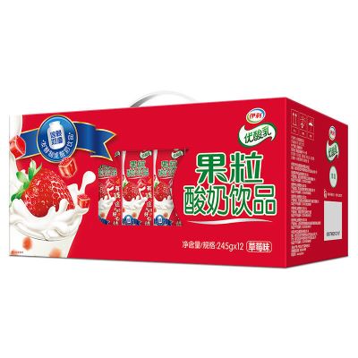 【畅饮至6月】伊利果粒优酸乳草莓味/芒果味/黄桃味245g*12盒整箱礼盒装【12月产】