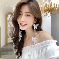 超仙蝴蝶流苏耳环女夏天清新百搭气质长款红耳饰2019新款潮耳坠