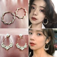 超仙女长款圆圈耳环红几何大珍珠流苏耳钉流苏耳圈镂空耳饰耳坠