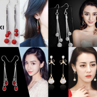 韩国气质纯银樱桃流苏耳环女百搭红长短款耳坠耳钉耳饰女